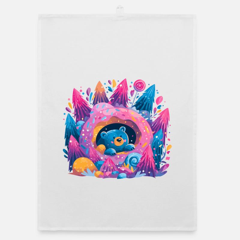 Ours dans Donut Dream Forêt de néons Torchon bio