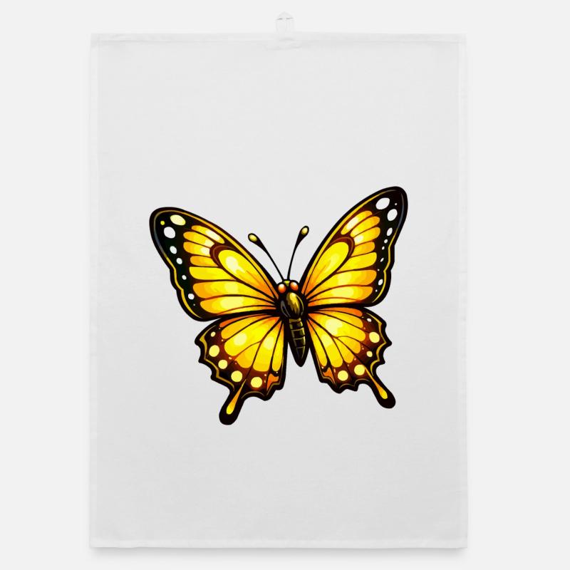 Yellow Orange Butterfly Pattern Organic dish towel