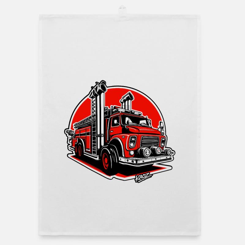 Crimson Fire Engine Illustration Organic dish towel