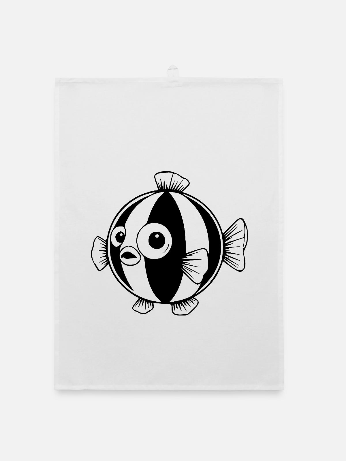 Lustiger Comic Kugelfisch Geschenk - Organic Geschirrtuch - Weiß - Vorne