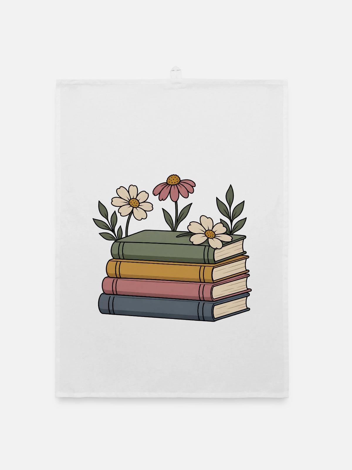 Bücher und Wildblumen - Organic Geschirrtuch - Weiß - Vorne