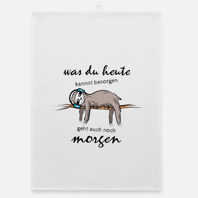 Faultier Schlaf Kopfhörer lustige Sprüche Symbol - Organic Geschirrtuch - Weiß