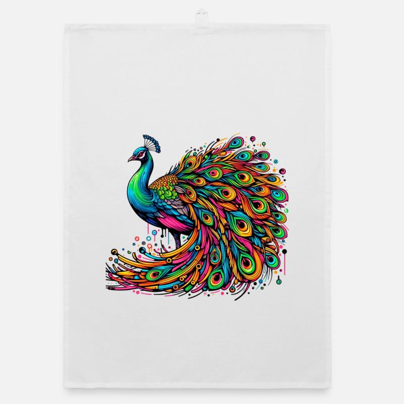 Pfau - Organic Geschirrtuch - Weiß
