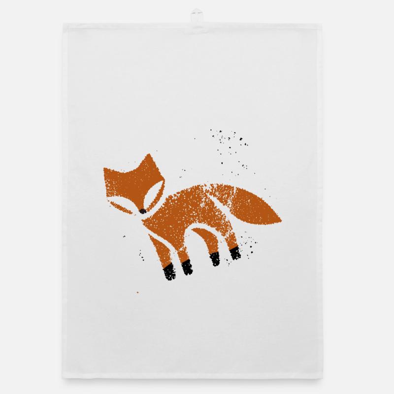 Rustic fox in stamp look Organic dish towel