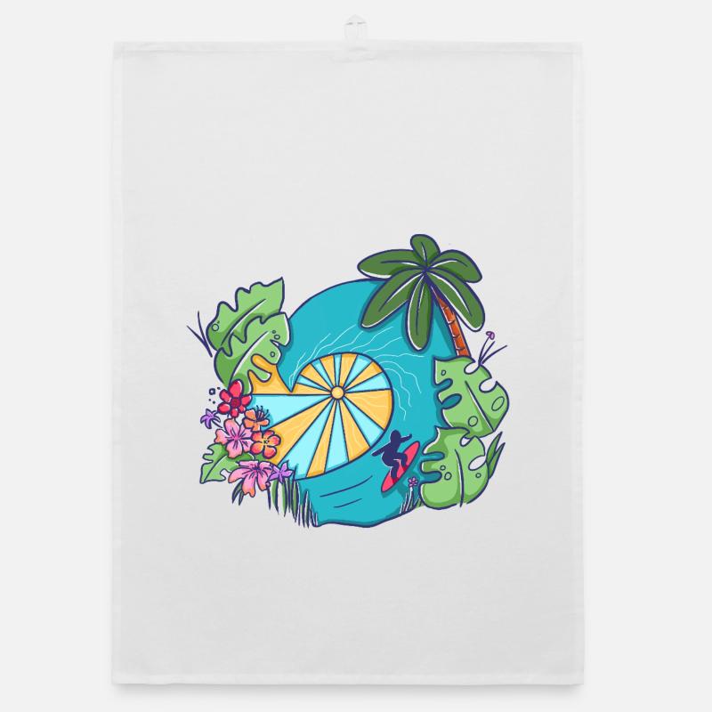 Tropical Ocean Wave with Palms – Summer Art Organic dish towel