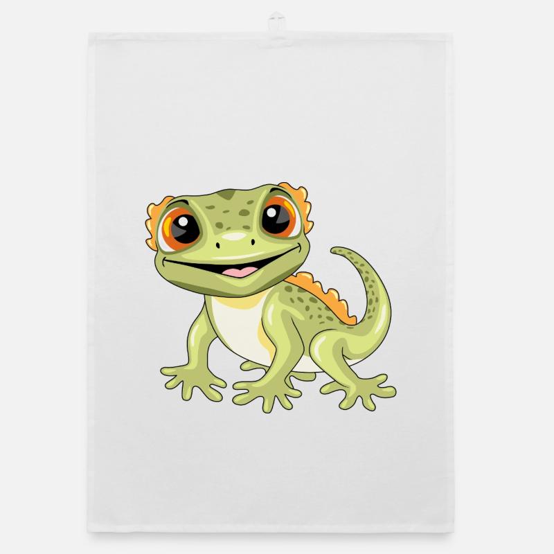 Funny smiling gecko Organic dish towel