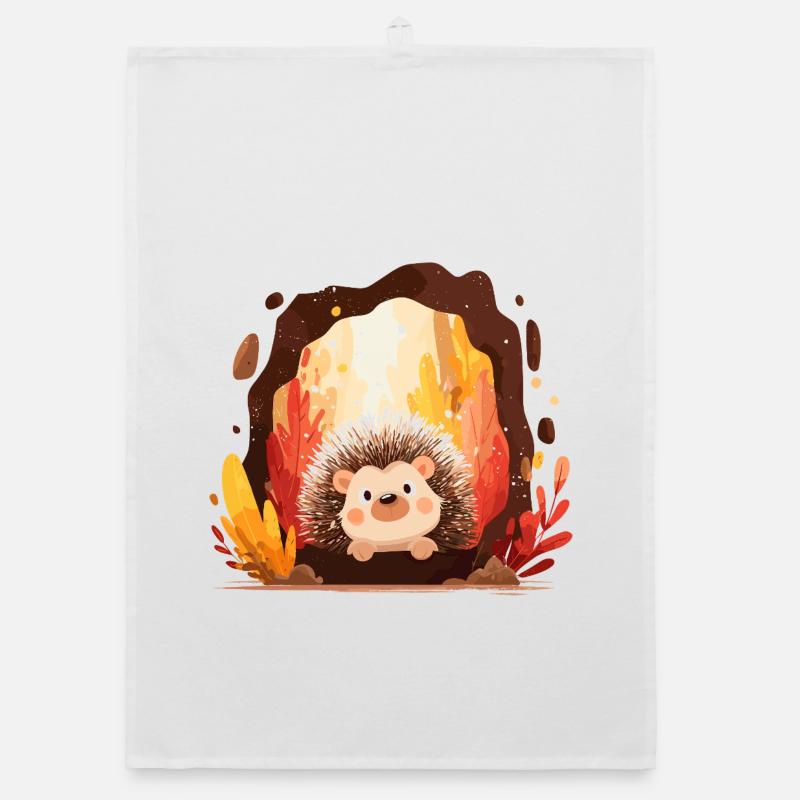 Hedgehogs in the autumn forest Organic dish towel