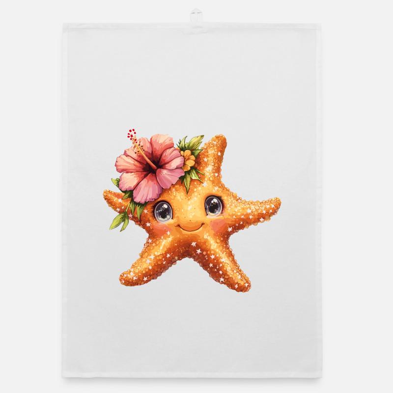 Étoile de mer douce avec fleur d’hibiscus Torchon bio