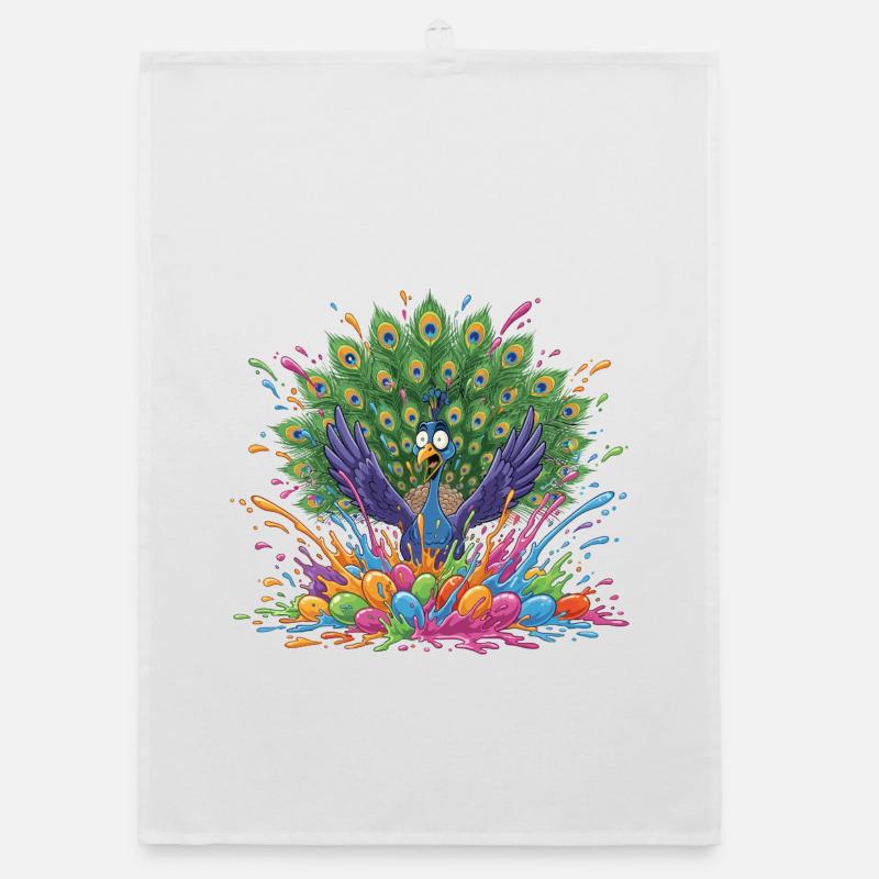 Pfau mit Farbschleuder-Panorama Organic Geschirrtuch