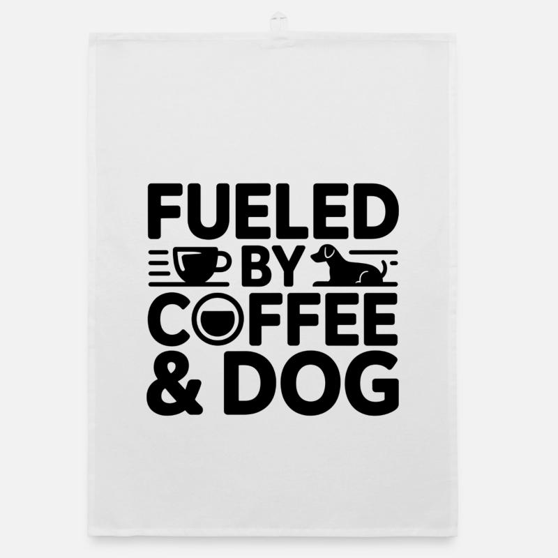 Café & Chien : Motif du matin de puissance - Torchon bio - blanc