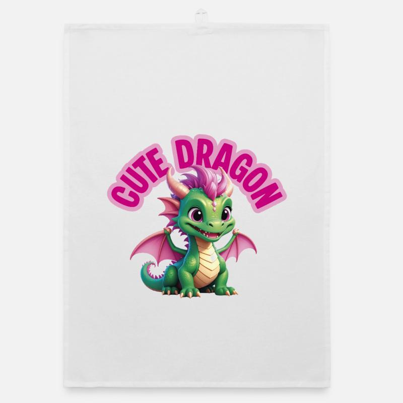 Niedlicher Drache - Organic Geschirrtuch - Weiß