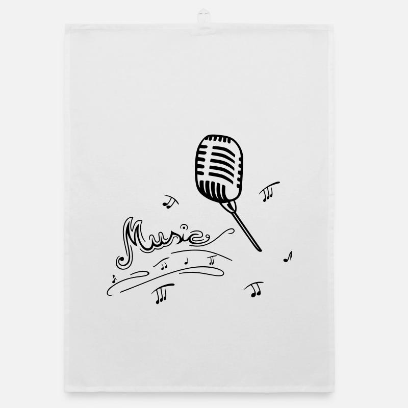 Retro microphone with music notes Organic dish towel