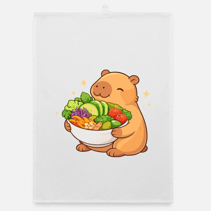Chubby Capybara with Salad Bowl Organic dish towel