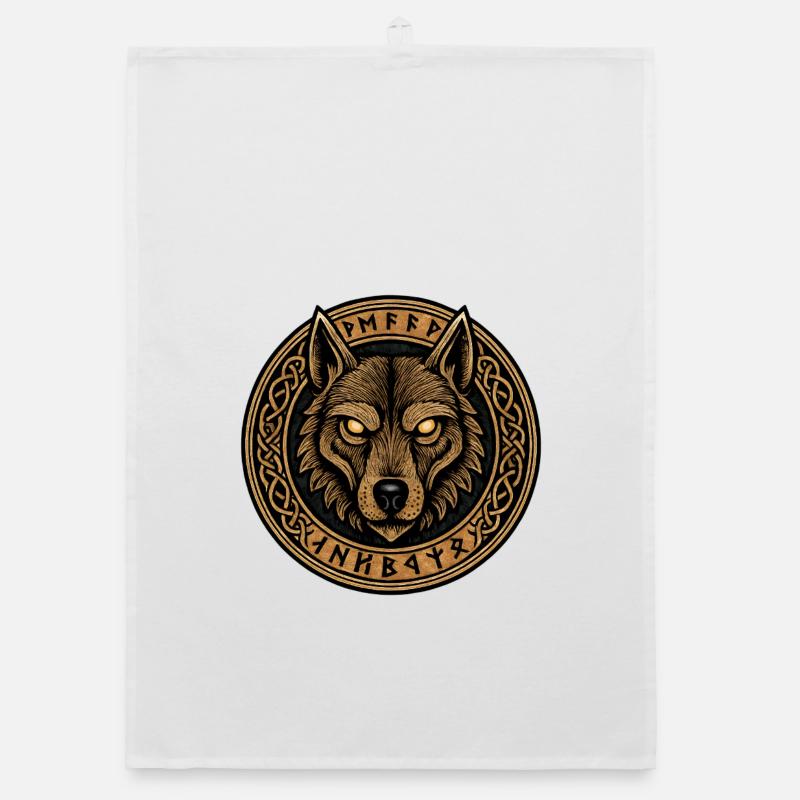 Wolf Ring Emblem with Runes Organic dish towel
