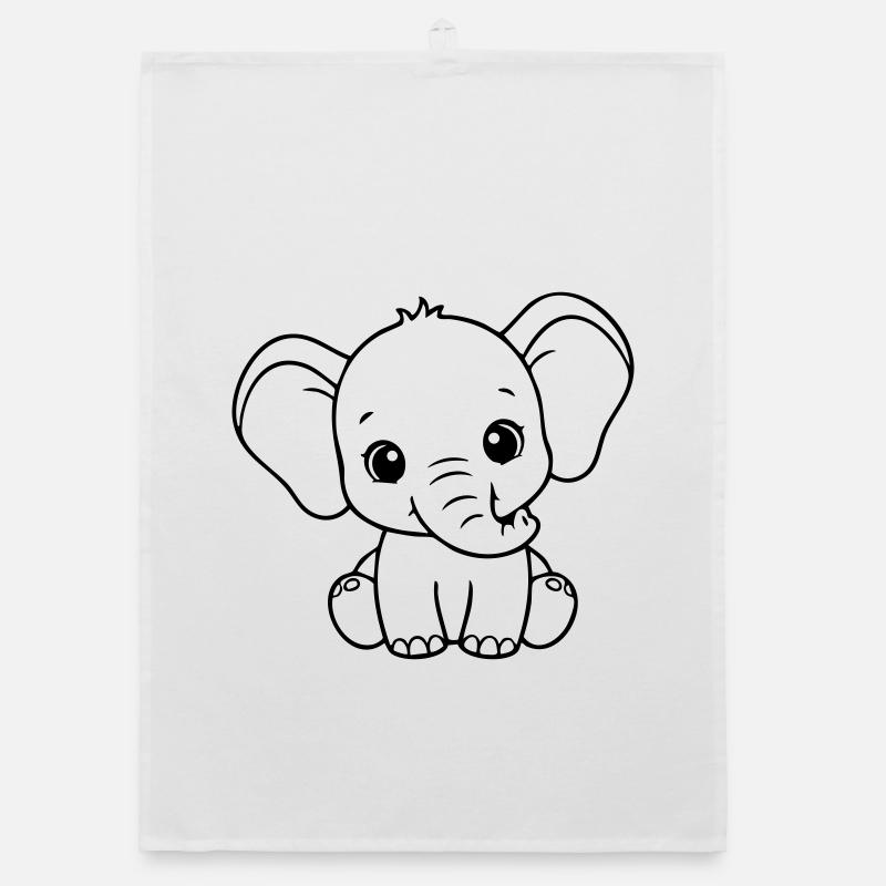 Bébé éléphant mignon – Noir et Blanc Torchon bio