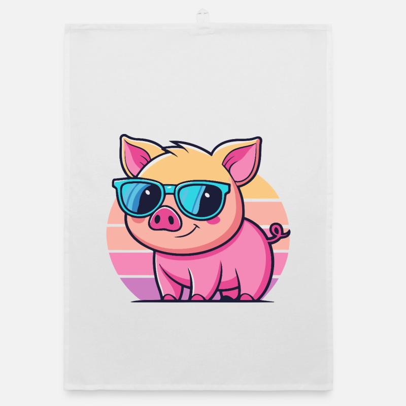 Cool Sun Pig with Blue Glasses Organic dish towel