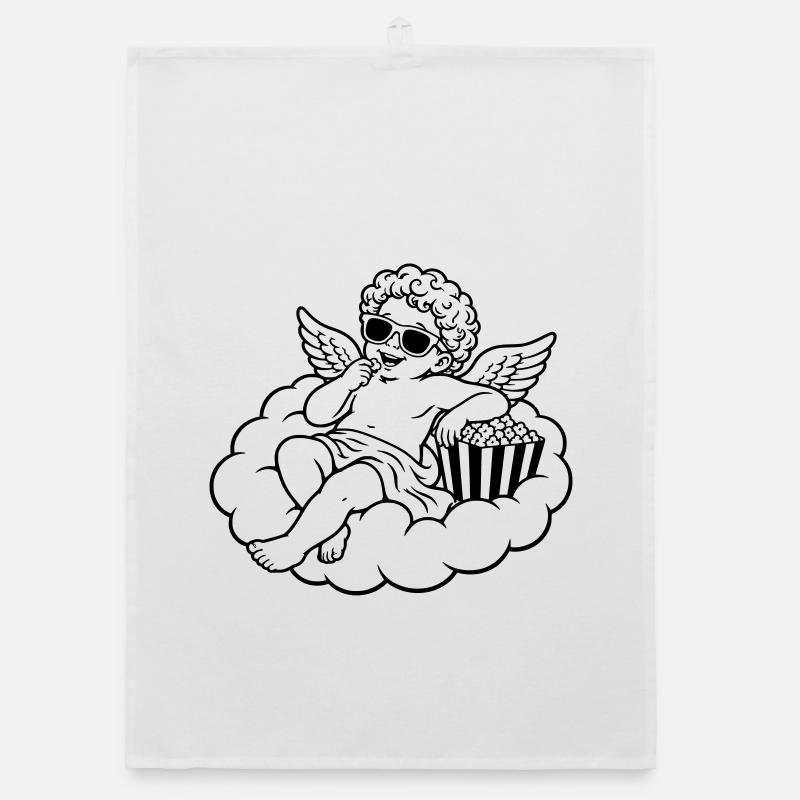 Un chérubin frissonne avec du pop-corn sur un nuage Torchon bio