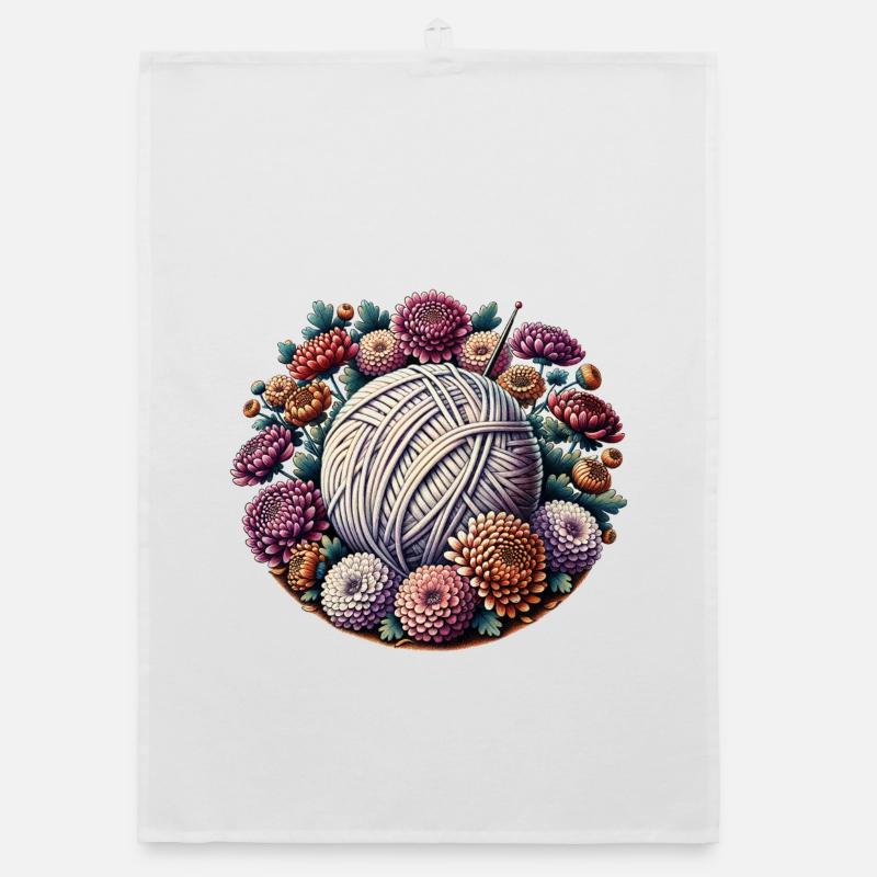 Boule de laine florale avec fleurs Torchon bio