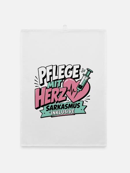 Pflegekraft Geschenk - Pflege mit Herz - Organic Geschirrtuch - Weiß
