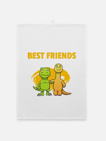 Best Friends Dinos Beste Freunde Dinosaurier - Organic Geschirrtuch - Weiß - Vorne
