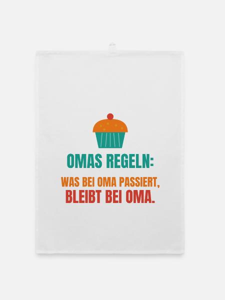 Omas Regeln: Was bei Oma passiert, bleibt bei Oma - Organic Geschirrtuch - Weiß - Vorne