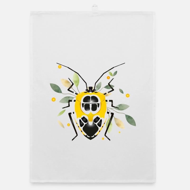 Runibia decorata Krabbeltier Gelb Schwarz mit Laub Organic Geschirrtuch