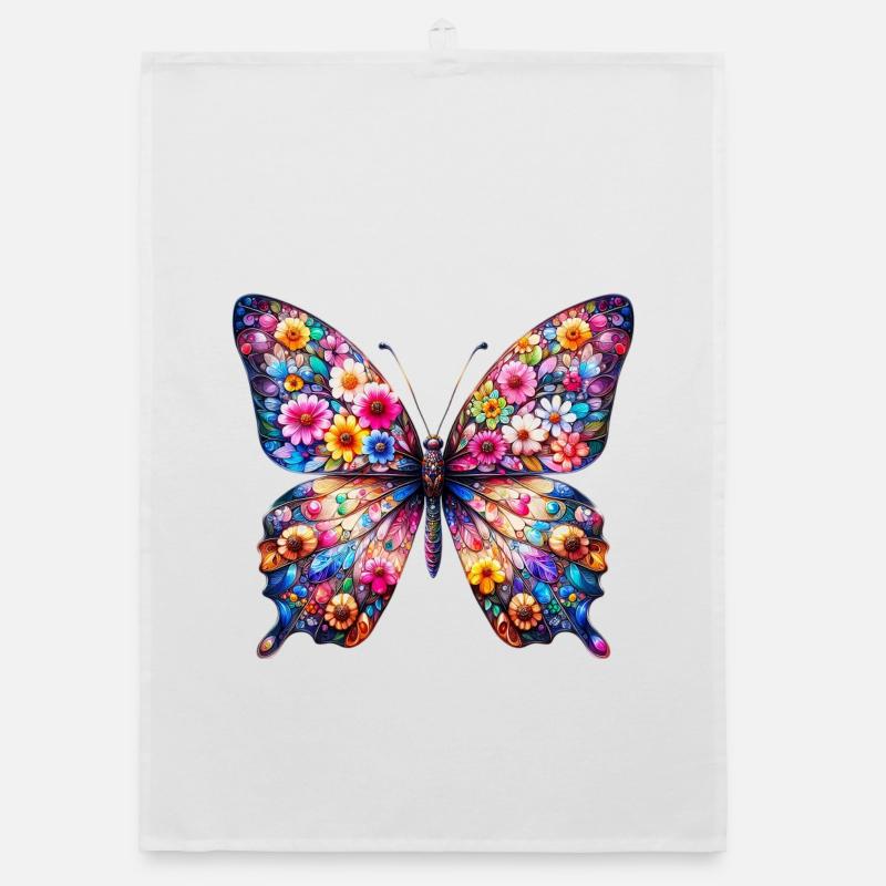 Papillon décoré de fleurs Torchon bio