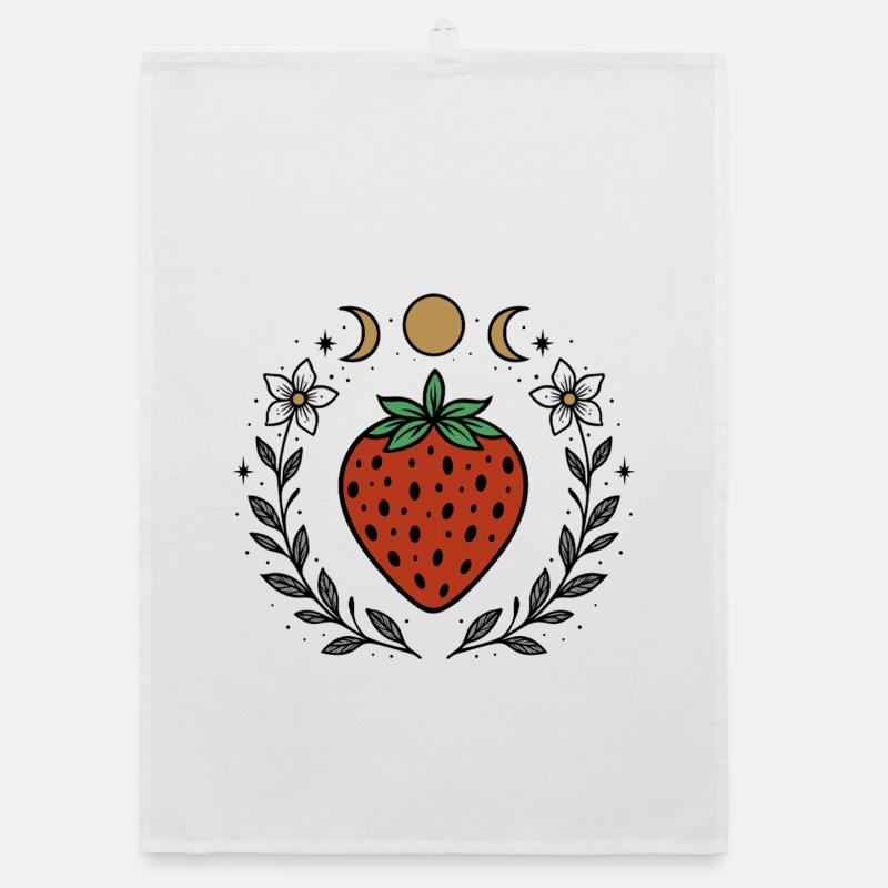 Strawberry & Moon Phases - Botanical Magic Organic dish towel