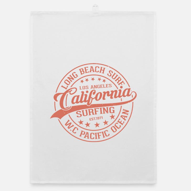 California Surfer Waves Pattern - Organic dish towel - white