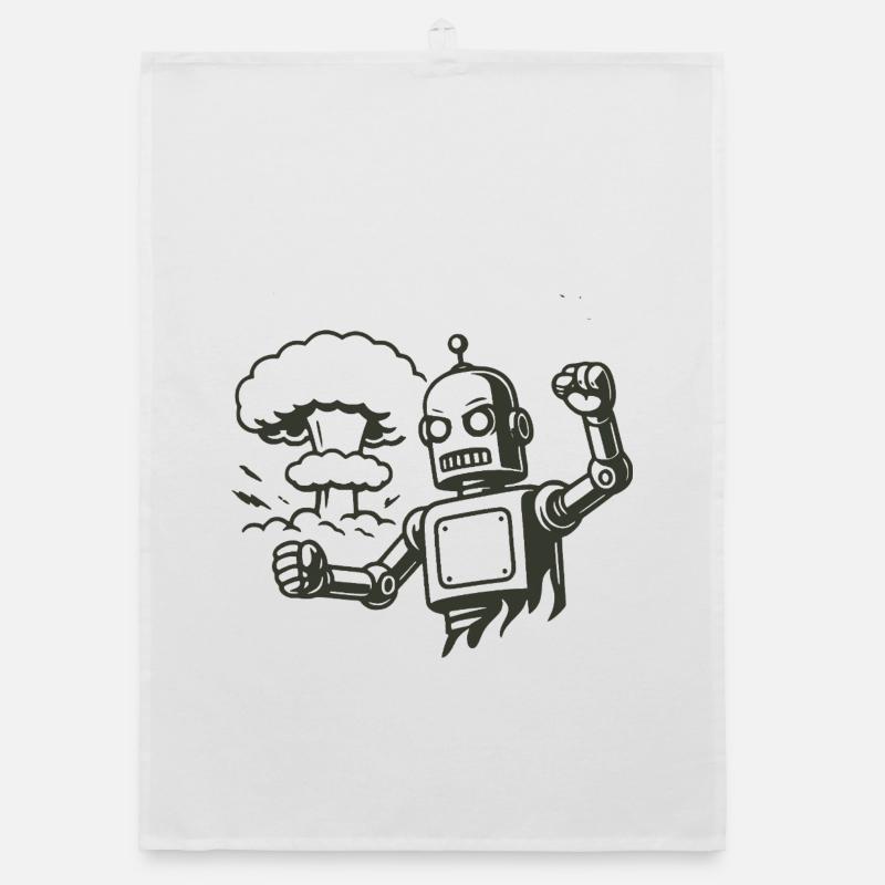 Robot rétro devant un nuage d’explosion Torchon bio