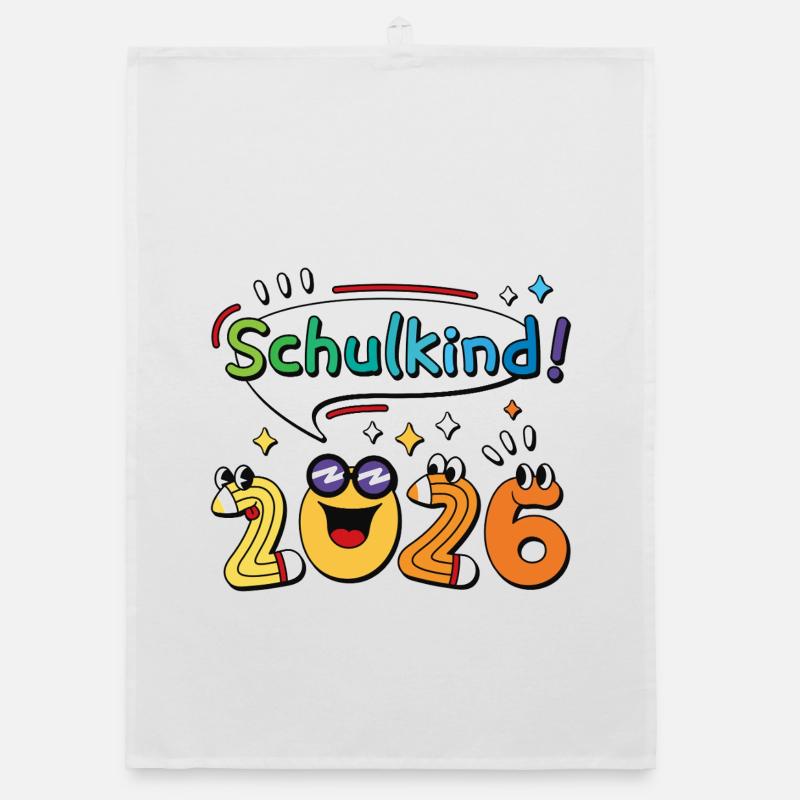 Schulkind 2026 Einschulung Schulanfang Comic - Organic Geschirrtuch - Weiß