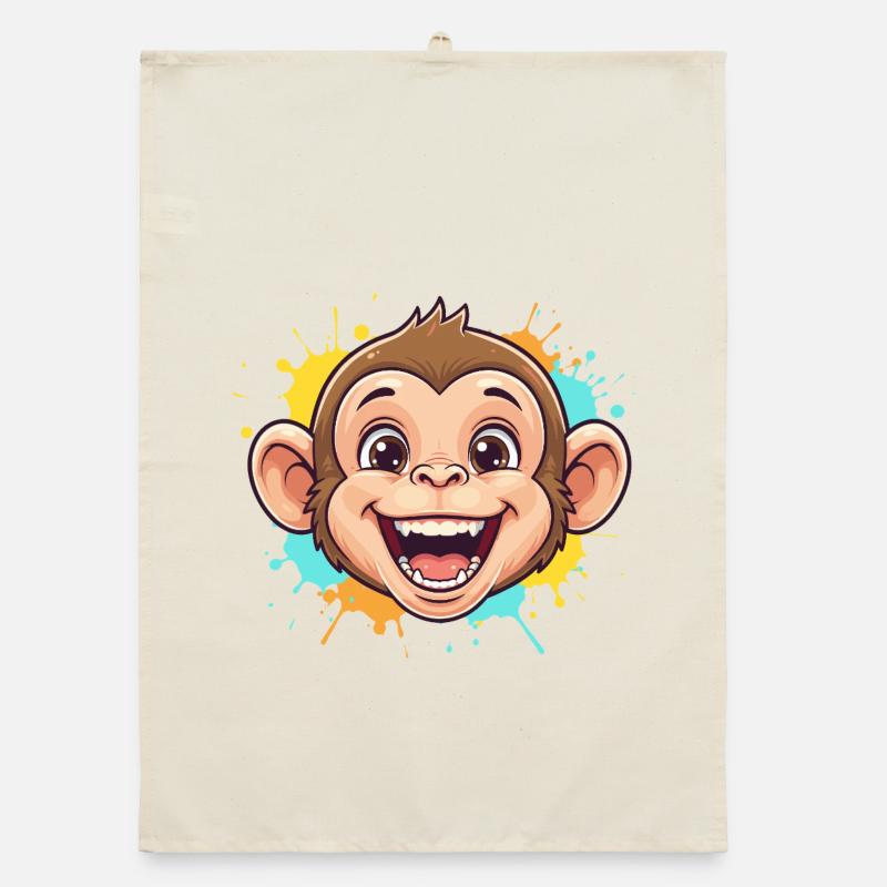 Cheerful monkey with paint splashes Organic dish towel