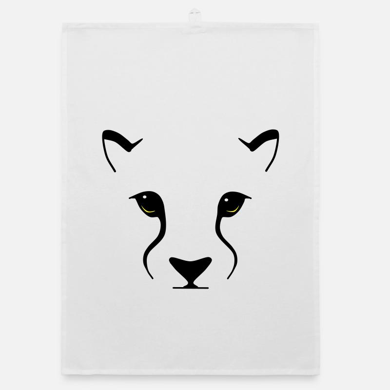 Big cat gaze – elegance with bite - Organic dish towel - white