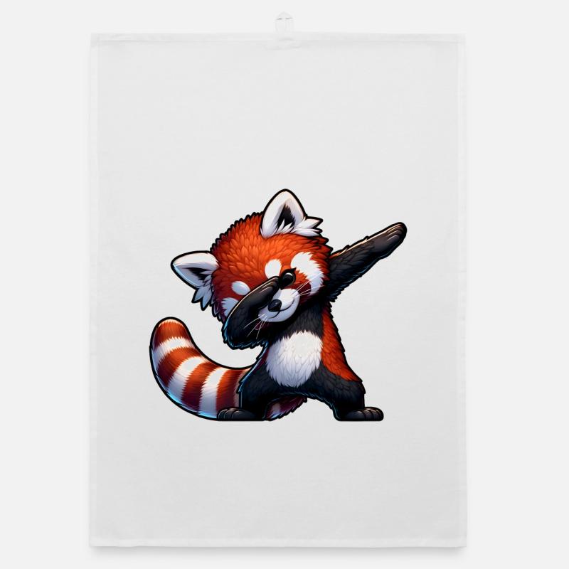 Red Panda Dab – Motif de danse kawaii - Torchon bio - blanc