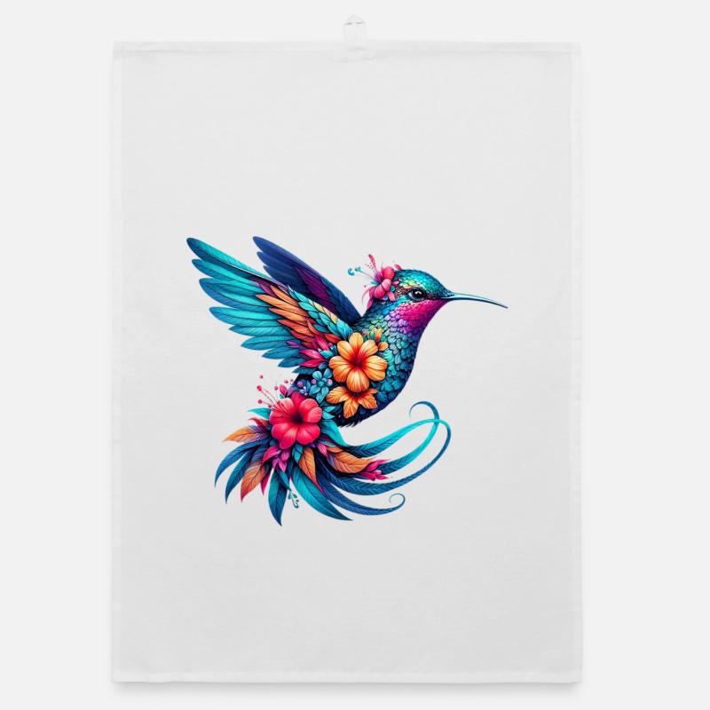 Colibri décoré de fleurs Torchon bio