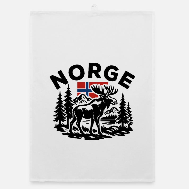 Norwegian forest landscape with moose and flag Organic dish towel