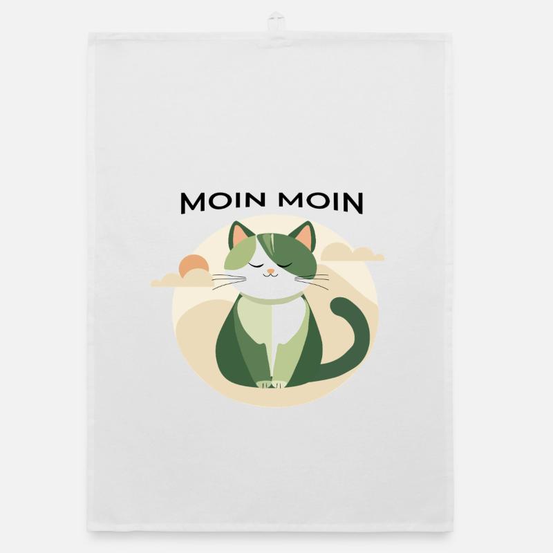 Moin moin - Chat avec salutation nord-allemande - Torchon bio - blanc
