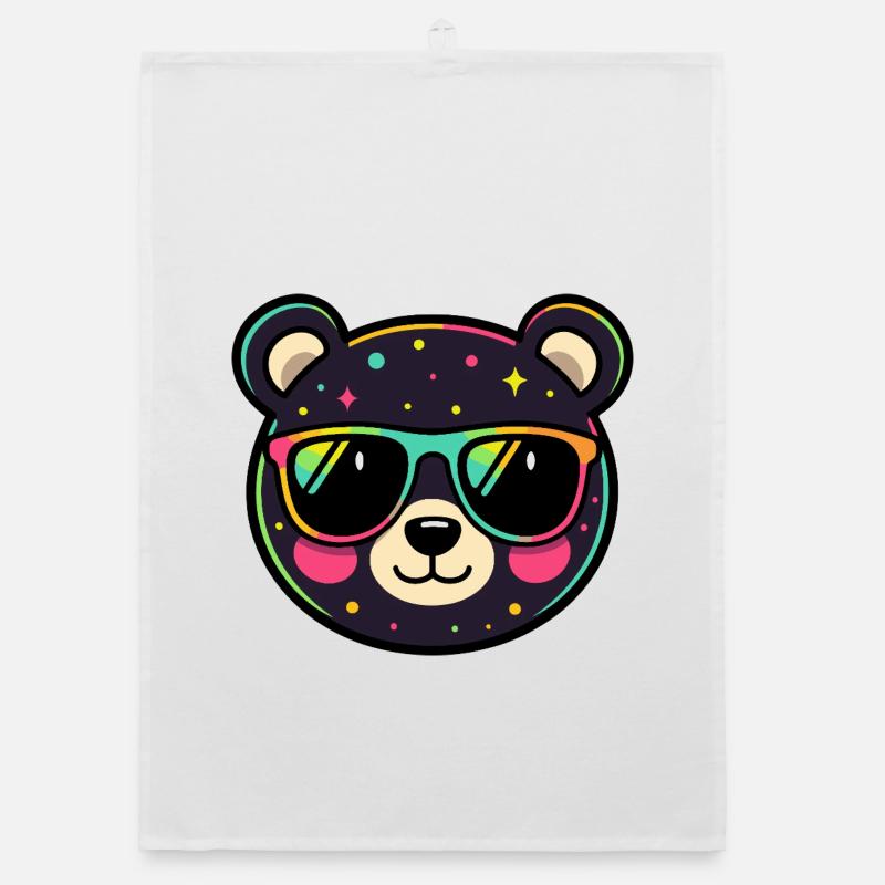 Polychromer Neon-Panda mit Brille Organic Geschirrtuch