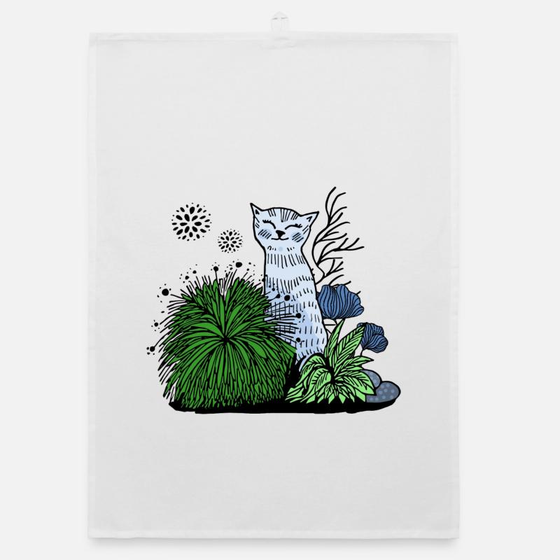 Chat souriant dans le feuillage Torchon bio