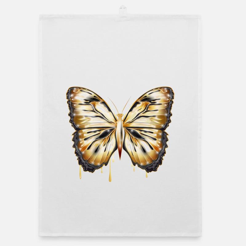 Papillon brillant doré dessiné à la main Torchon bio