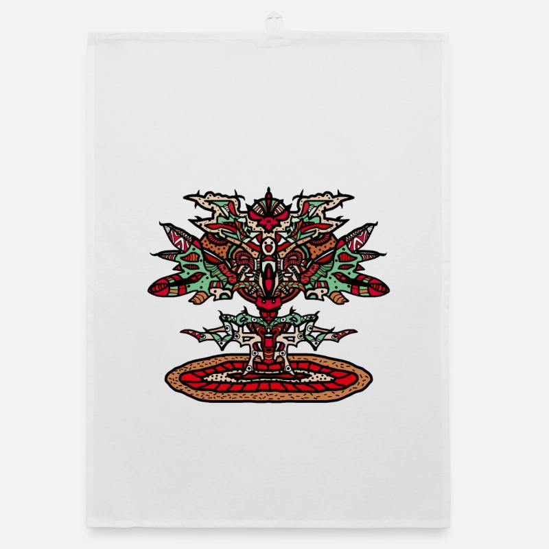 Totem-Drachen Mandala Psychedelisch - Organic Geschirrtuch - Weiß