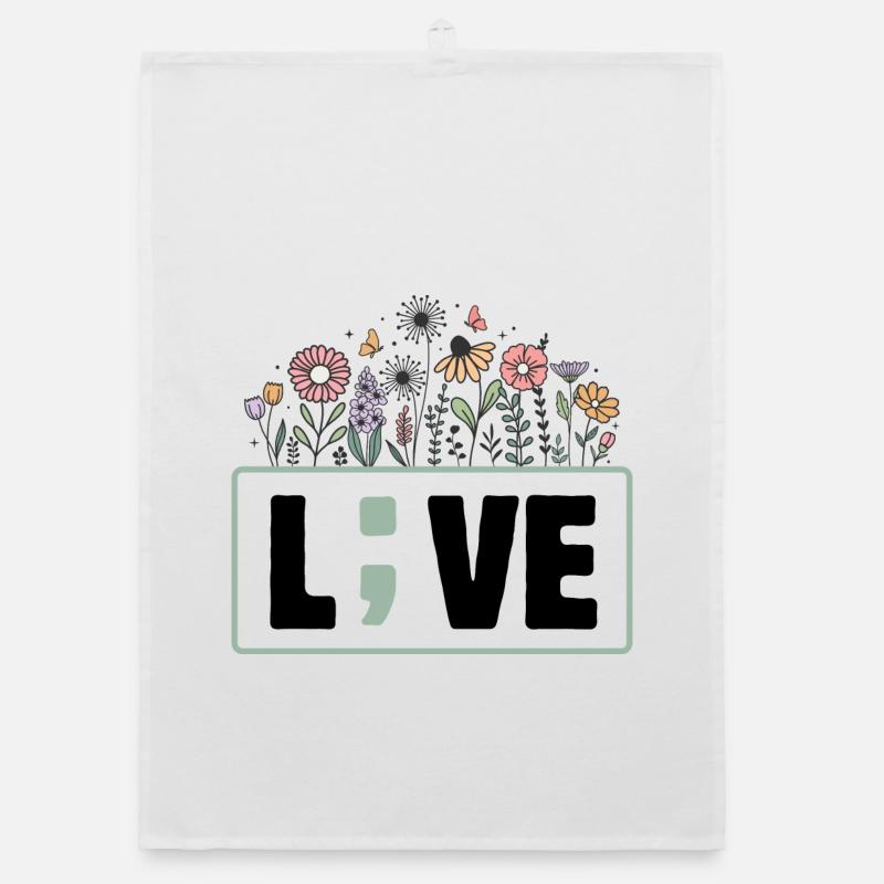 Live Santé Mentale avec Fleurs Colorées Torchon bio