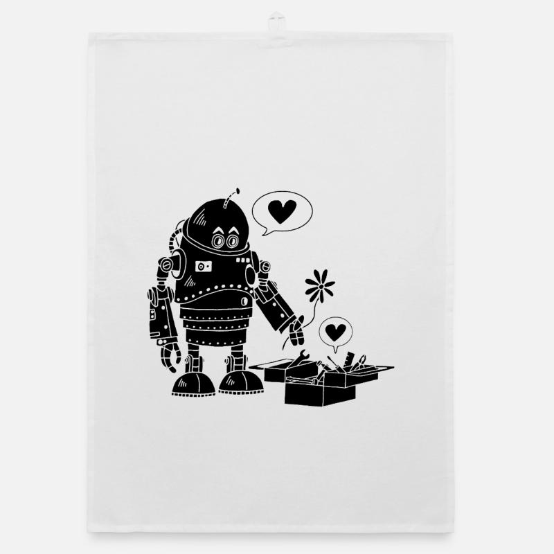 Robot Lovers (Black) Organic dish towel