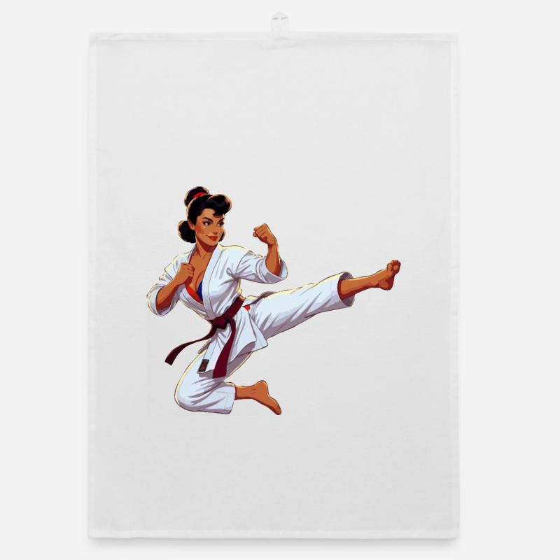 Karateka Pin-up Gi-Kick Organic Geschirrtuch