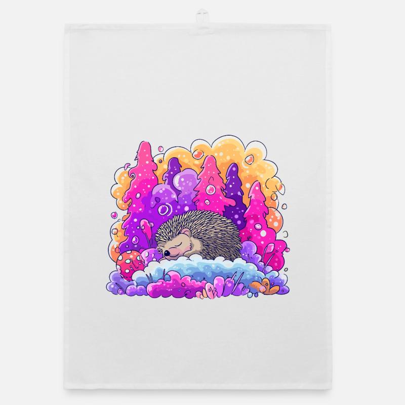 Sleeping hedgehog in the neon forest Organic dish towel