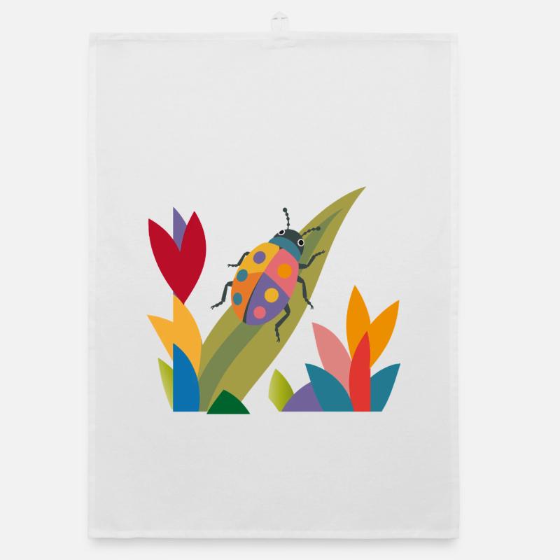 Insecte coloré dans le champ de fleurs – motif nature Torchon bio