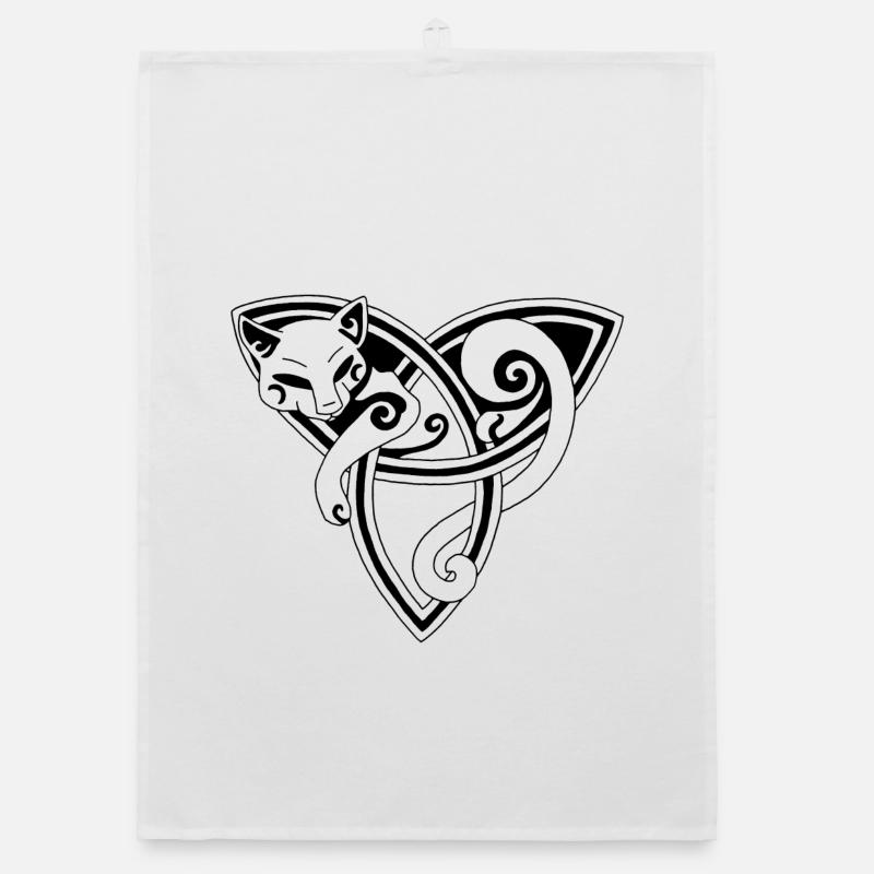 Celtic cat resting (black) Organic dish towel