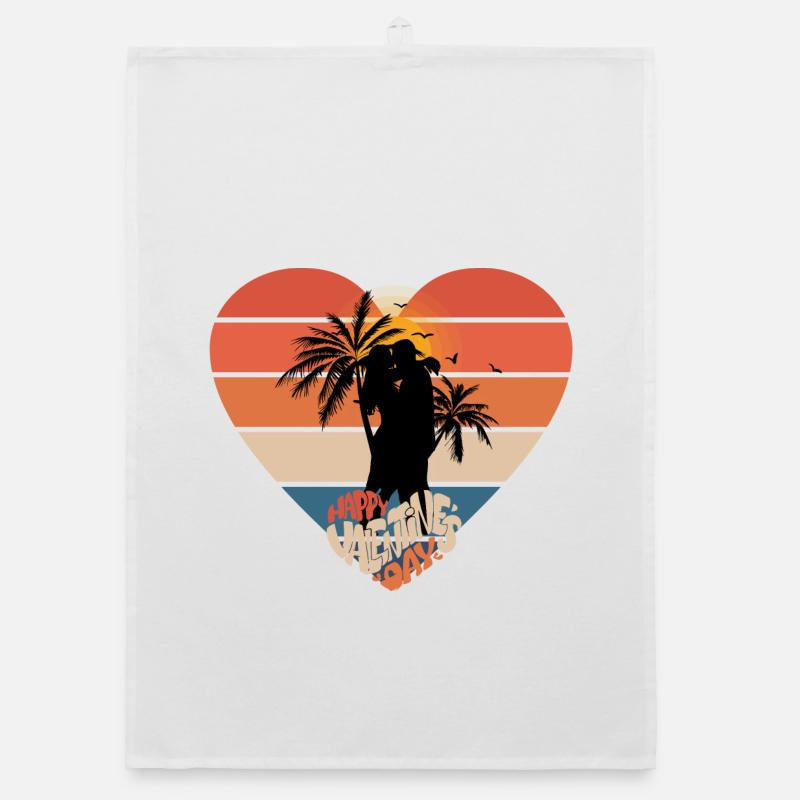 coucher de soleil amour baiser coeur design Torchon bio