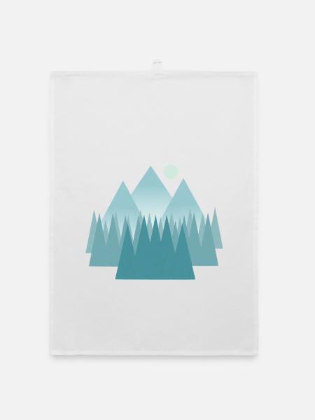 Astral mountain landscape in blue tones - Organic dish towel - white - Front