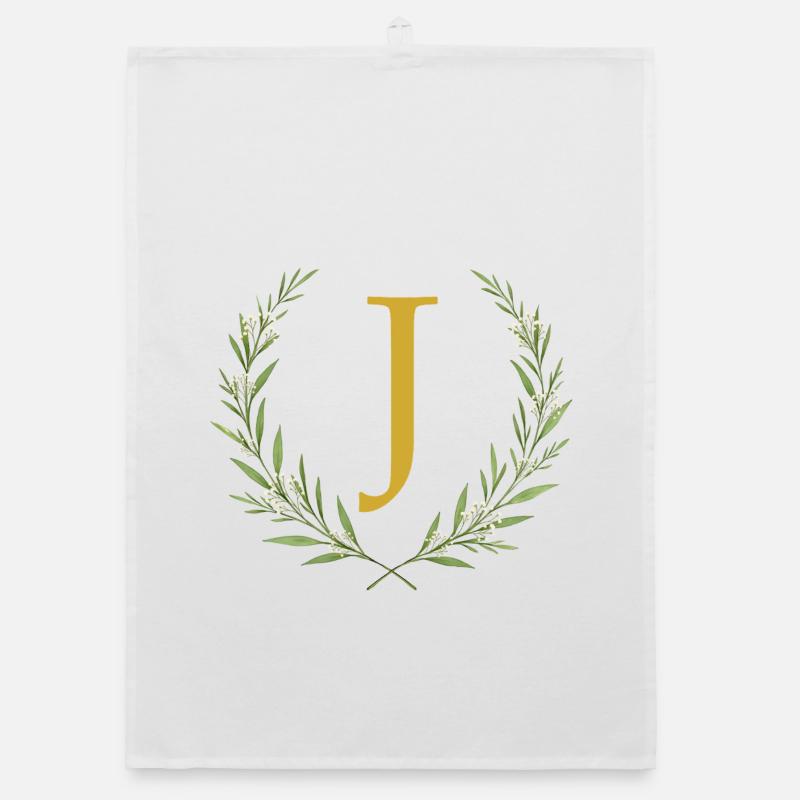 J Monogram, Eucalyptus Wreath, Personalizable Organic dish towel